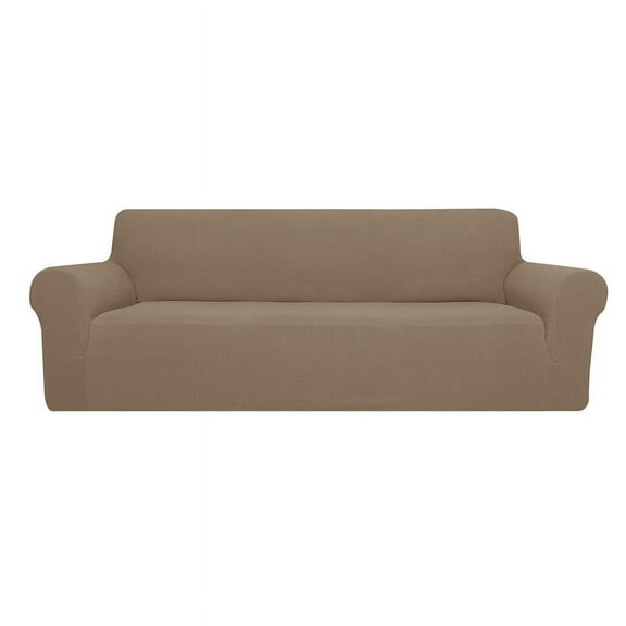 Utopia Alley SC13TA 3 Seater Stretch Jacquard Couch Sofa Slipcover with Non Slip Foam & Elastic Bottom for Kids & Pets - Tan