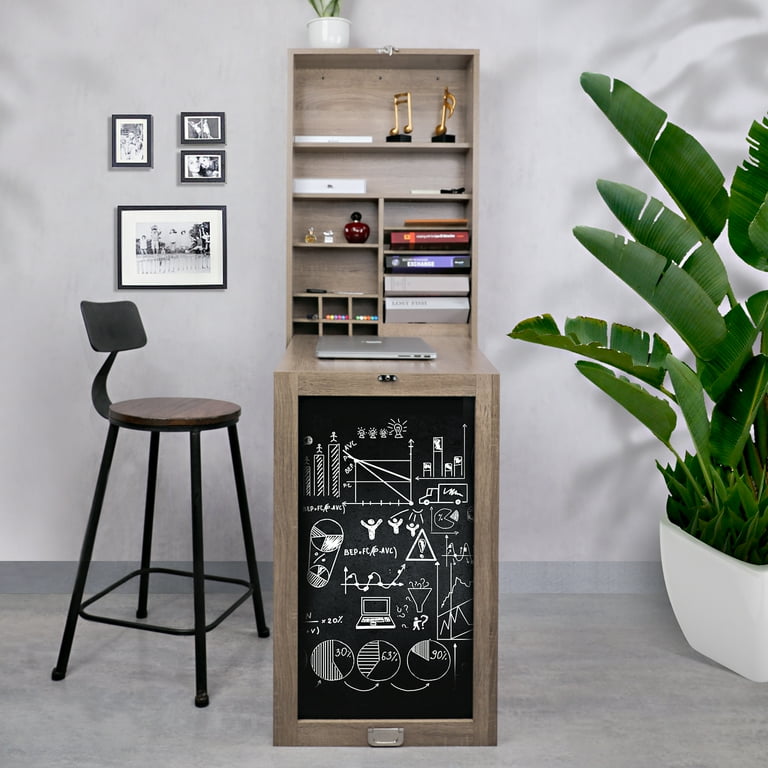 Utopia Alley SH2GY Collapsible Fold Down Desk Table Gray Brown