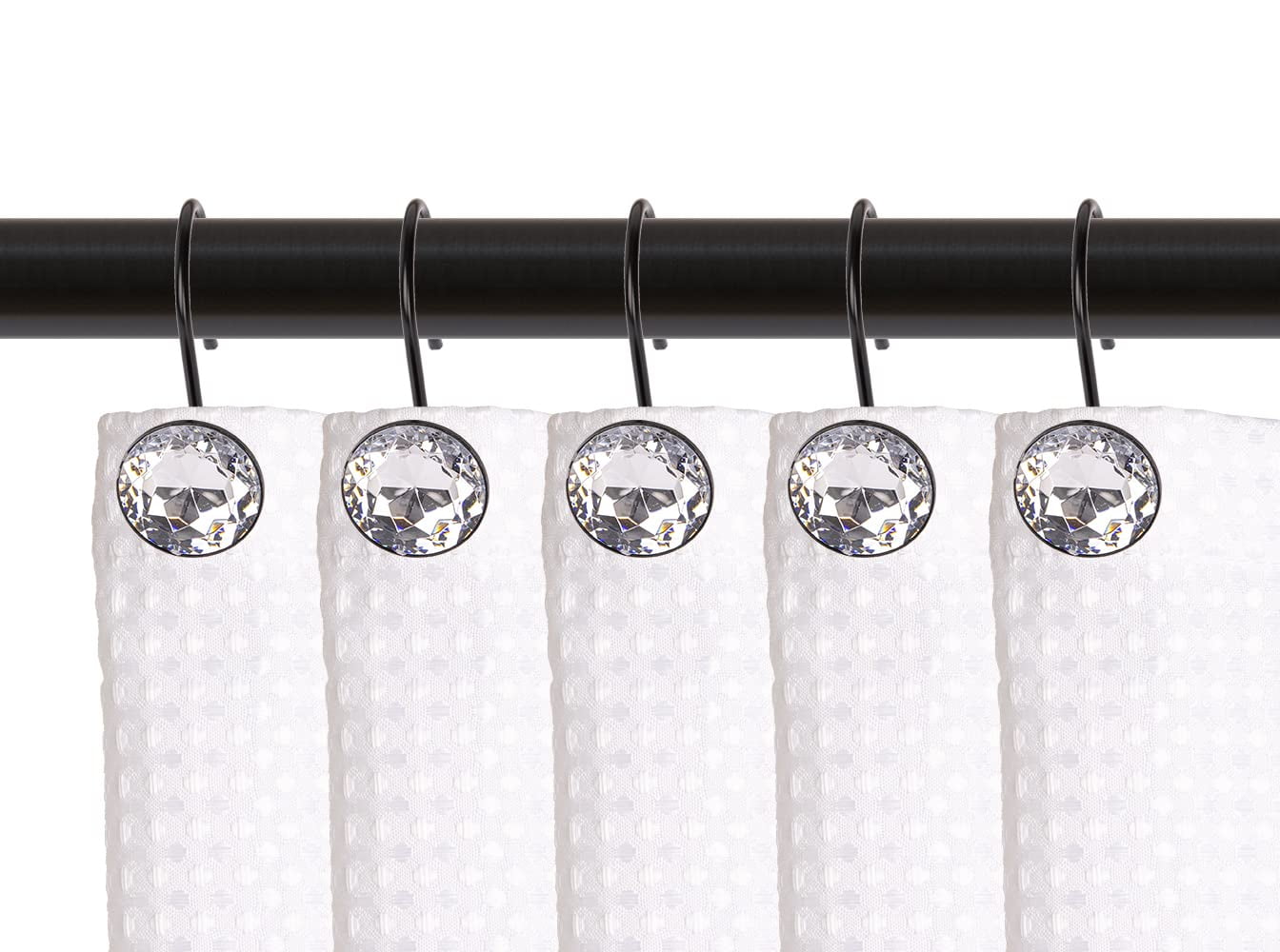 Utopia Alley  Shower Curtain Hooks for Bathroom, Rust Resistant Shower Curtain Hooks Rings,  Crystal Design, Set of 12 Black