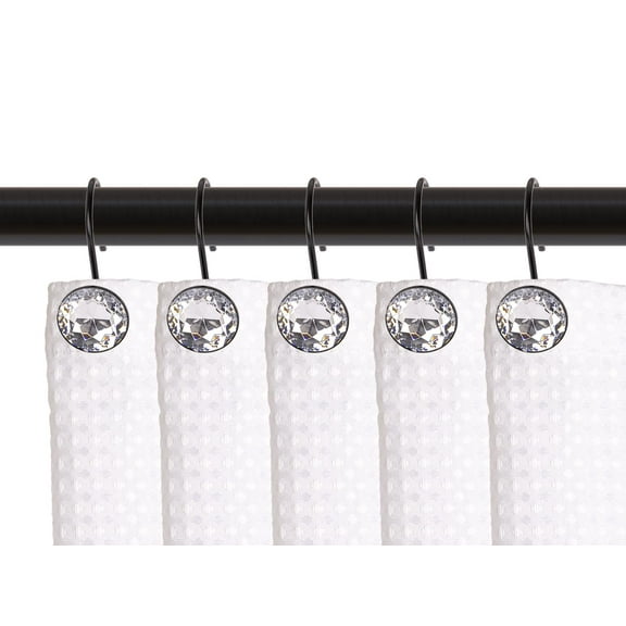 Utopia Alley  Shower Curtain Hooks for Bathroom, Rust Resistant Shower Curtain Hooks Rings,  Crystal Design, Set of 12 Black