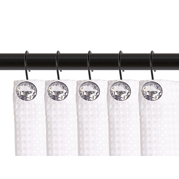 Utopia Alley Shower Curtain Hooks for Bathroom, Rust Resistant Shower Curtain Hooks Rings, Crystal Design, Set of 12 Black