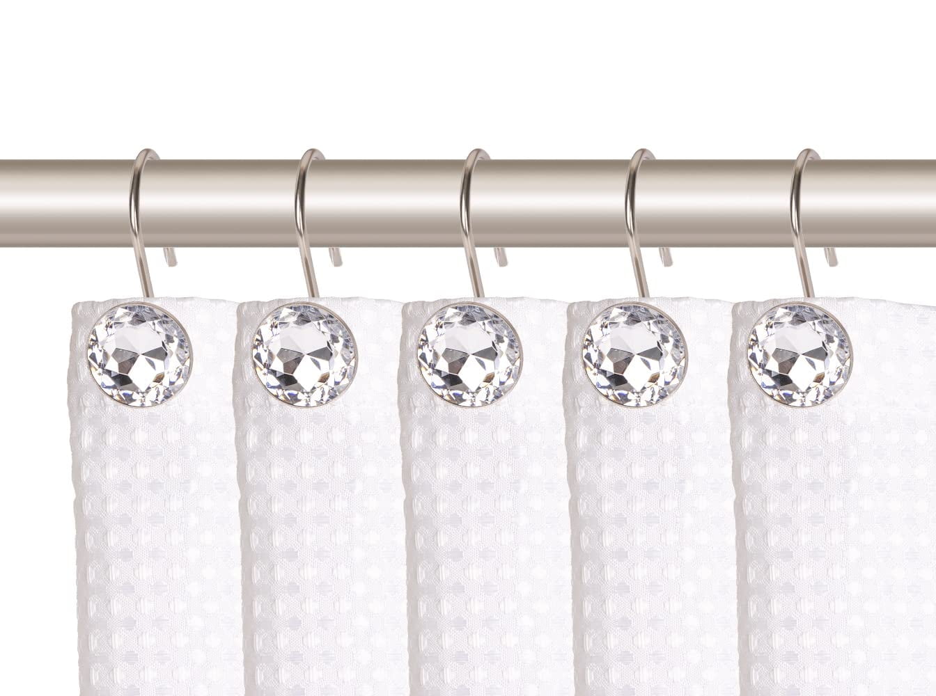 Brushed Nickel Crystal Design Shower Curtain Hooks Set of 12