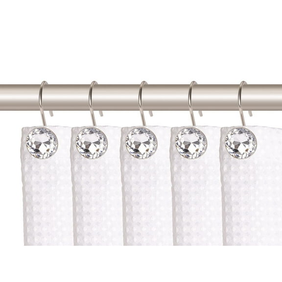 Utopia Alley Shower Hooks - Shower Curtain Rings for Bathroom - Rust Resistant Shower Curtain Hooks for Shower Curtain or Liner - Shower Curtain Rings with Crystal Design - Set of 12, Brushed Nickel