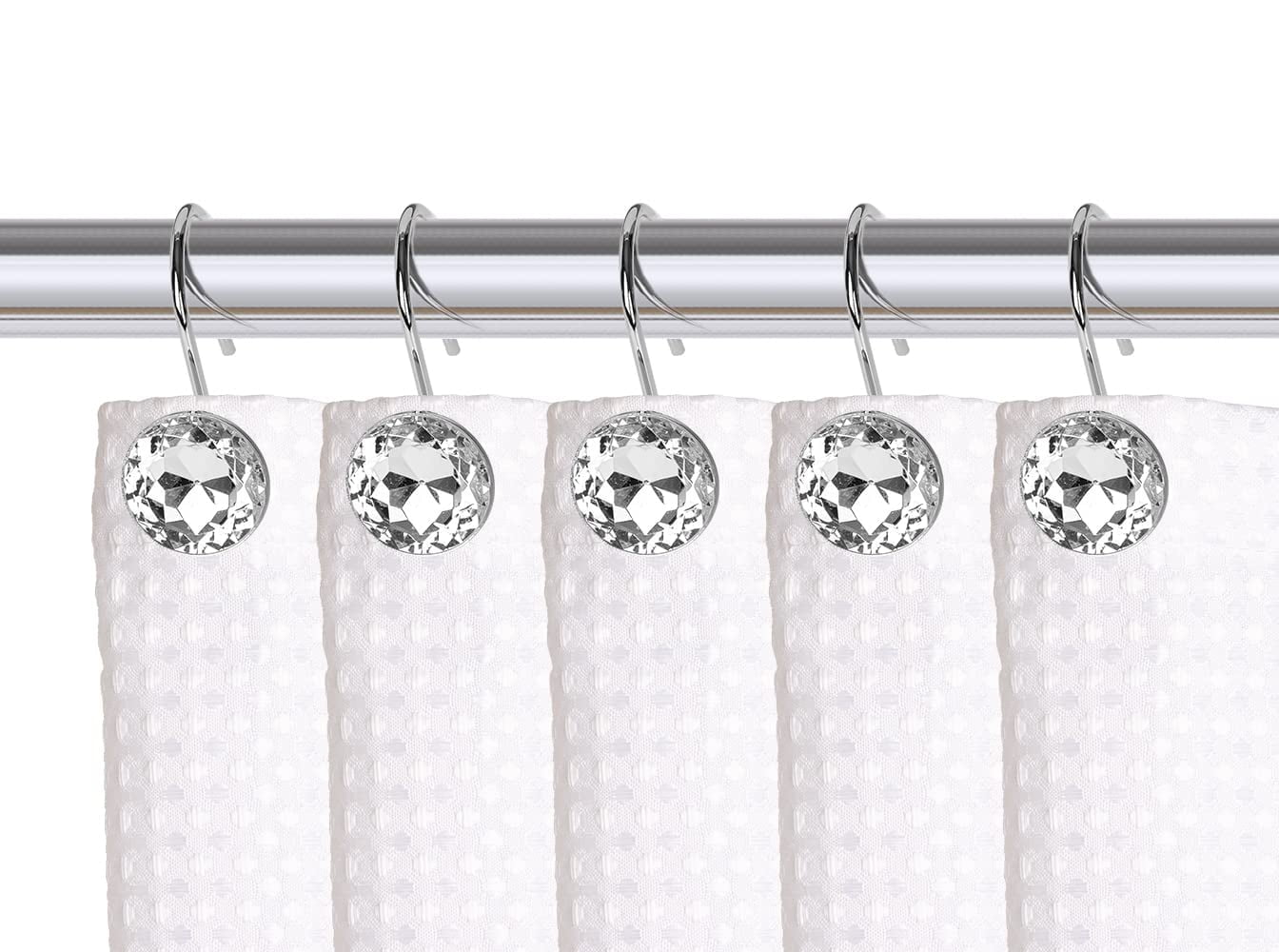 Polished Chrome Crystal Design Shower Curtain Hooks Set