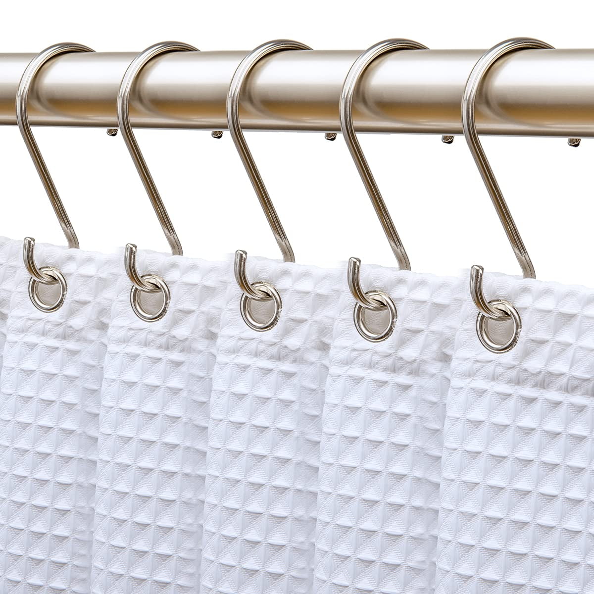Rustproof Brushed Nickel Zinc Shower Curtain Hooks, Set of 12
