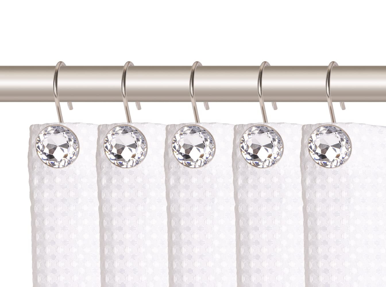 Brushed Nickel Crystal Design Shower Curtain Hooks Set of 12