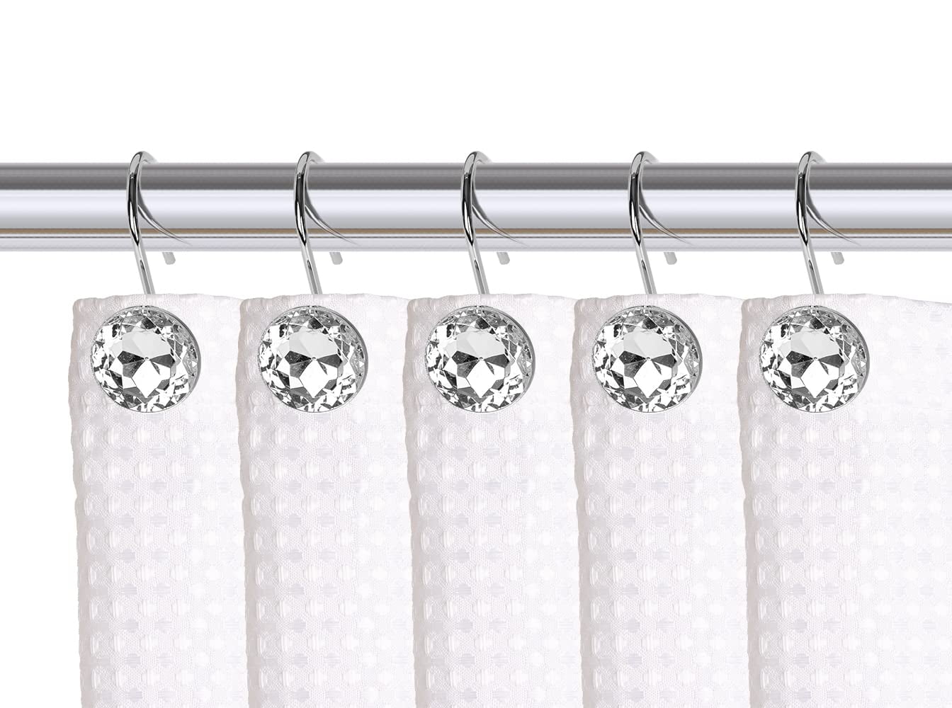 Polished Chrome Crystal Design Shower Curtain Hooks Set