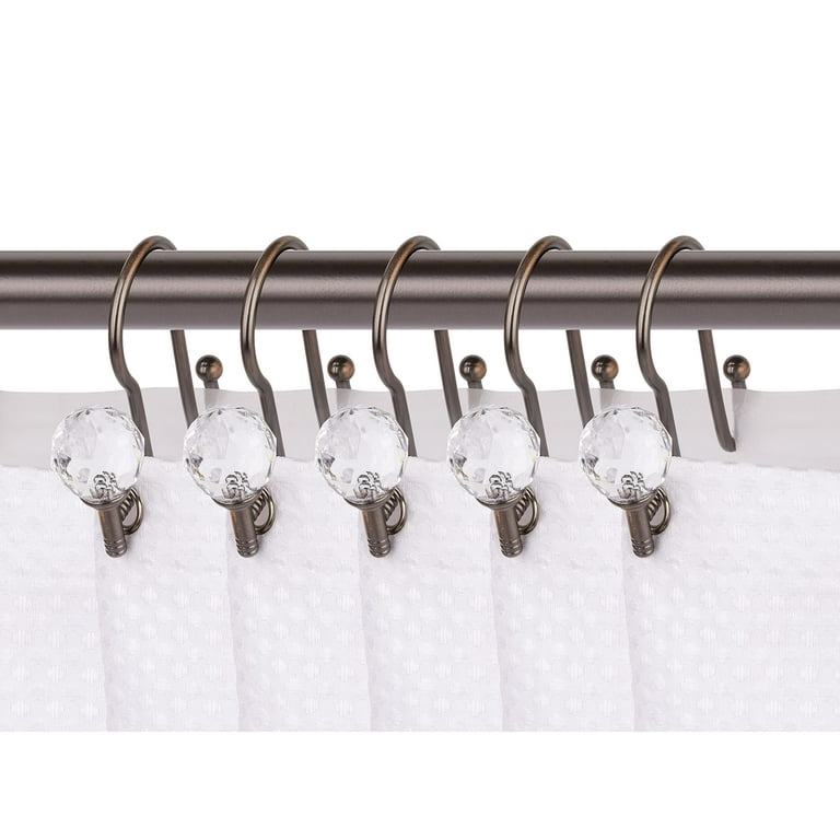 Double Shower Curtain Hooks for Bathroom Rust Resistant Shower Curtain  Hooks Rings Crystal Design in Chrome (Set of 12)