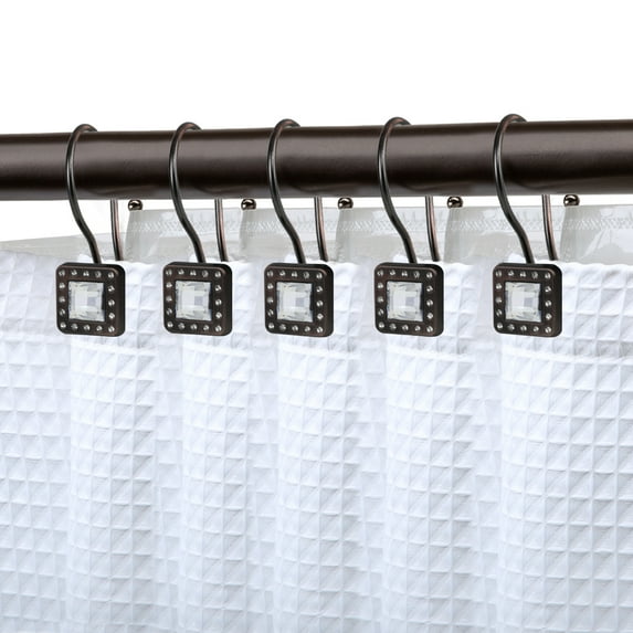 Utopia Alley Shower Hooks - Double Shower Curtain Rings for Bathroom - Rust Resistant Shower Curtain Hooks for Shower Curtain- Shower Curtain Rings with Crystal Design - Set of 12, Oil Rubbed Bronze