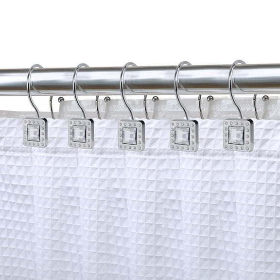 Utopia Alley Shower Hooks - Double Shower Curtain Rings for Bathroom - Rust Resistant Shower Curtain Hooks for Shower Curtain - Shower Curtain Rings with Crystal Design - Set of 12, Polished Chrome