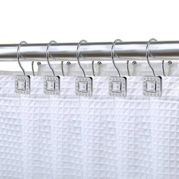 Utopia Alley Shower Hooks - Double Shower Curtain Rings for Bathroom - Rust Resistant Shower Curtain Hooks for Shower Curtain - Shower Curtain Rings with Crystal Design - Set of 12, Polished Chrome