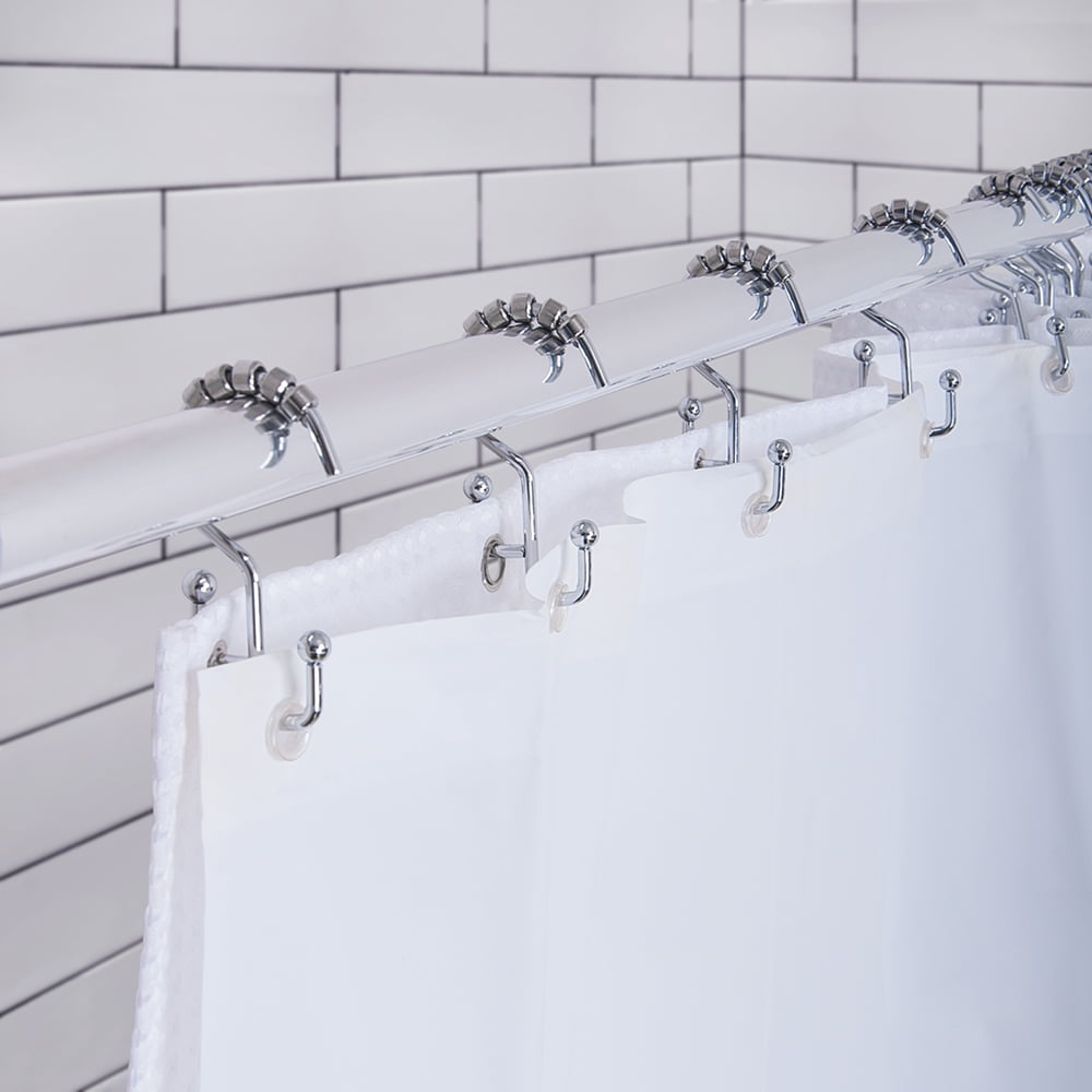 Chrome Double Roller Shower Curtain Hooks Set of 12