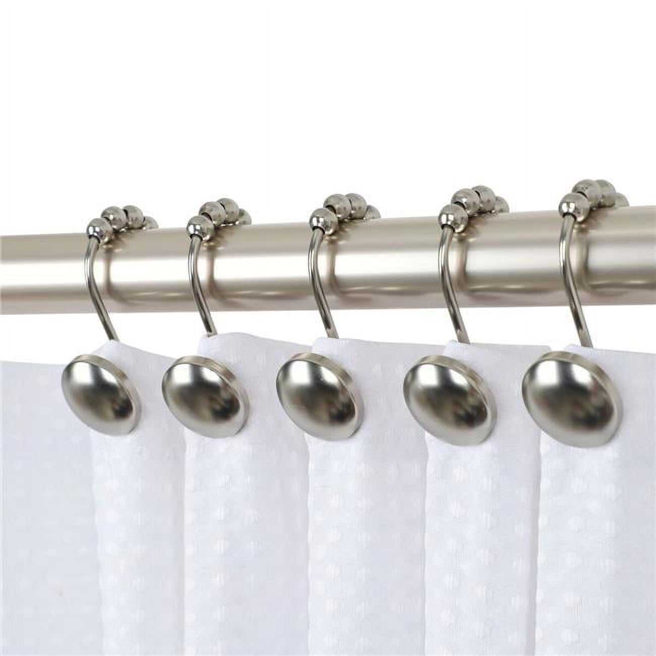Brushed Nickel Single Design Shower Curtain Hooks Set of 12