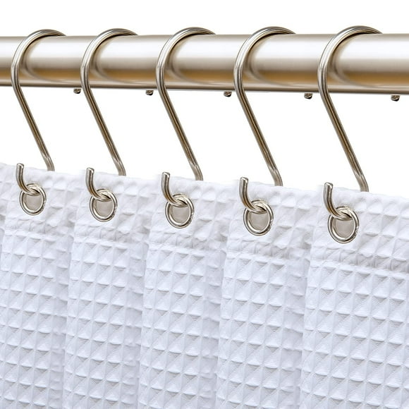 Utopia Alley Shower Hooks - Shower Curtain Rings for Bathroom - Rust Proof Shower Curtain Hooks for Shower Curtain or Liner - Set of 12, Brushed Nickel