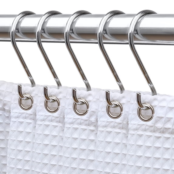 Utopia Alley Shower Hooks - Shower Curtain Rings for Bathroom - Rust Proof Shower Curtain Hooks for Shower Curtain or Liner - Set of 12, Polished Chrome