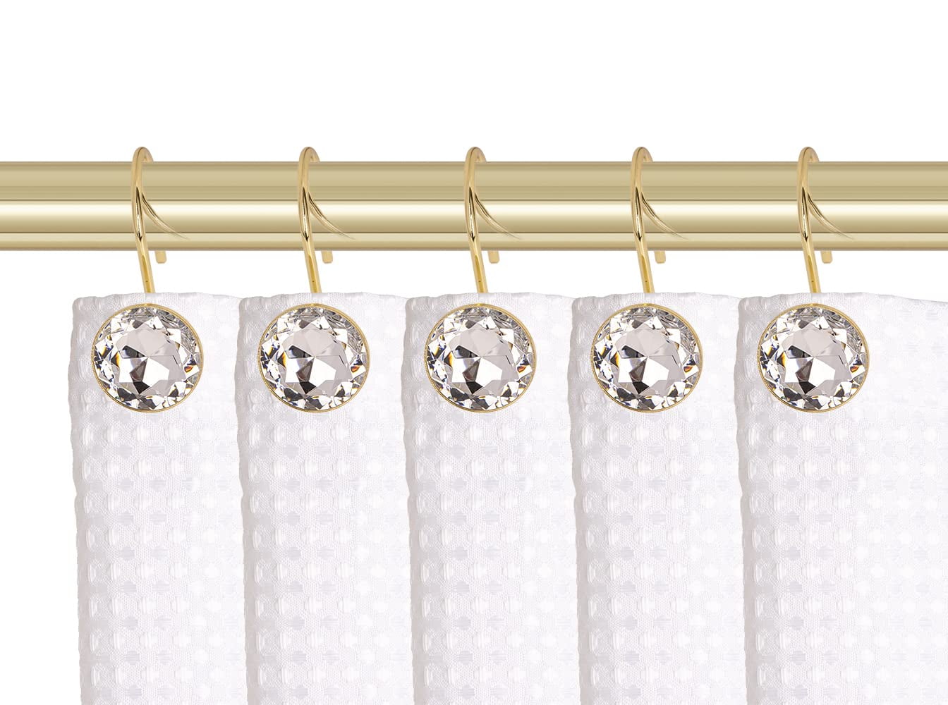 Utopia Alley Shower Hooks - Shower Curtain Rings for Bathroom - Rust Resistant Shower Curtain Hooks for Shower Curtain or Liner - Shower Curtain Rings with Crystal Design - Set of 12, Gold