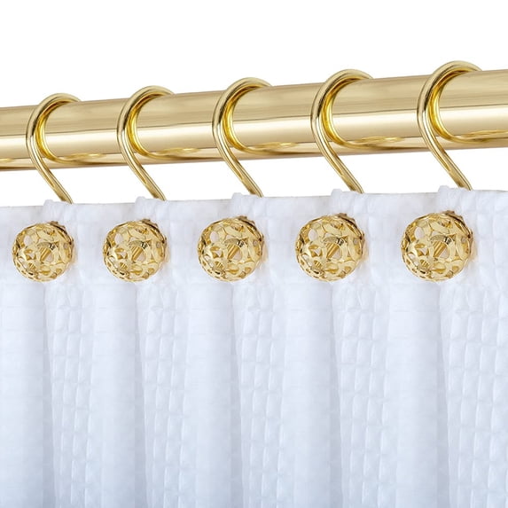 Utopia Alley Shower Hooks - Shower Curtain Rings for Bathroom - Rust Resistant Shower Curtain Hooks for Shower Curtain or Liner - Set of 12, Gold