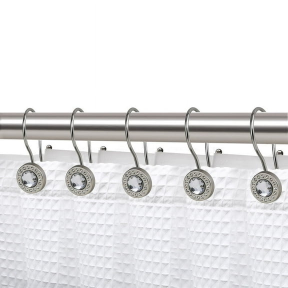 Utopia Alley Shower Rings, Double Shower Curtain Hooks for Bathroom, Rust Resistant Shower Curtain Hooks Rings, Crystal Design, Set of 12, Brushed Nickel
