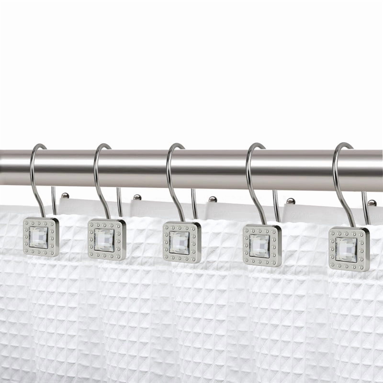 Utopia Alley Shower Rings, Double Shower Curtain Hooks for Bathroom, Rust Resistant Shower Curtain Hooks Rings, Crystal Design, Set of 12, Brushed Nickel