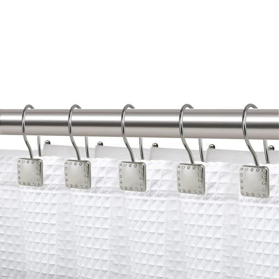 Utopia Alley Shower Rings, Double Shower Curtain Hooks for Bathroom, Rust Resistant Shower Curtain Hooks Rings, Set of 12, Brushed Nickel