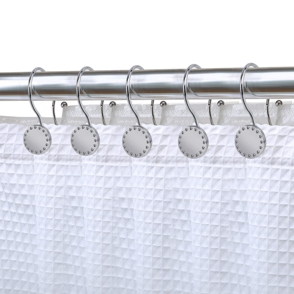 Utopia Alley Shower Rings, Double Shower Curtain Hooks for Bathroom, Rust Resistant Shower Curtain Hooks Rings, Set of 12, Chrome