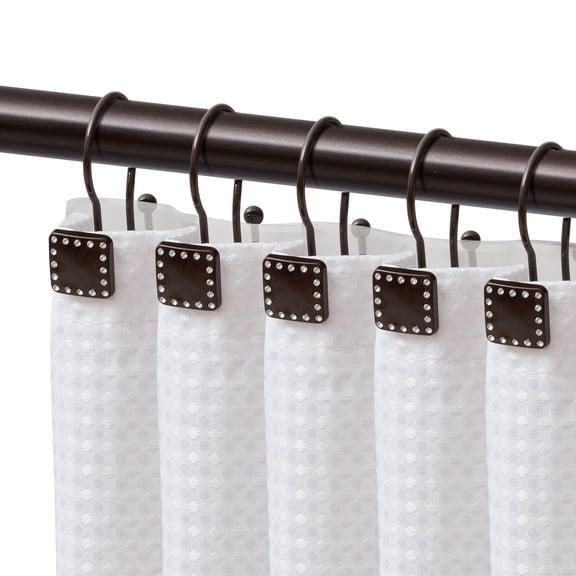 Utopia Alley Shower Hooks - Double Shower Curtain Rings for Bathroom - Rust Resistant Shower Curtain Hooks for Shower Curtain - Shower Curtain Rings with Crystal Design - Set of 12, Oil Rubbed Bronze