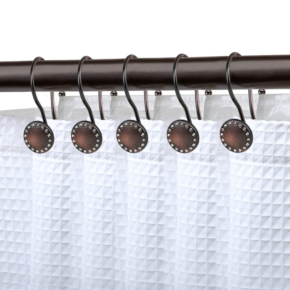 Utopia Alley Shower Rings, Double Shower Curtain Hooks for Bathroom, Rust Resistant Shower Curtain Hooks Rings, Set of 12, Oil Rubbed Bronze