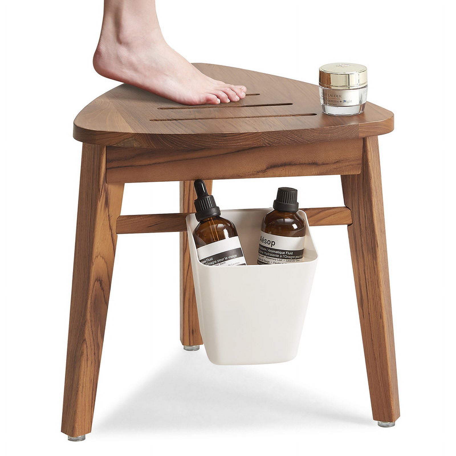 Teak Corner Shower Stool with Storage Shelf