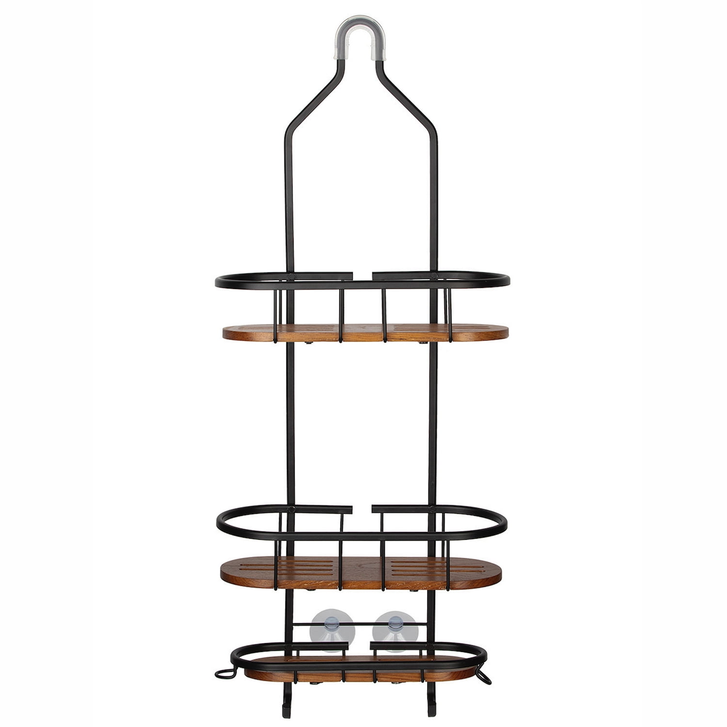 Utopia Alley Tia Rustproof Teak Overhead Shower Caddy with 3 Shelves - Decorative Shower Rack for Shampoo & Toiletries Storage, For Bathroom Accessories & Guest Bathrooms - Black Finish