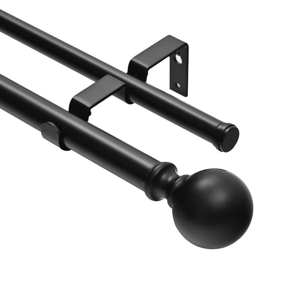 UTOPIA ALLEY Wall Mounted Window Treatment Telescoping Double Curtain Rod Set with Classic Cap, 1-Inch Diameter, Adjusts from 28 to 48 Inches, Black