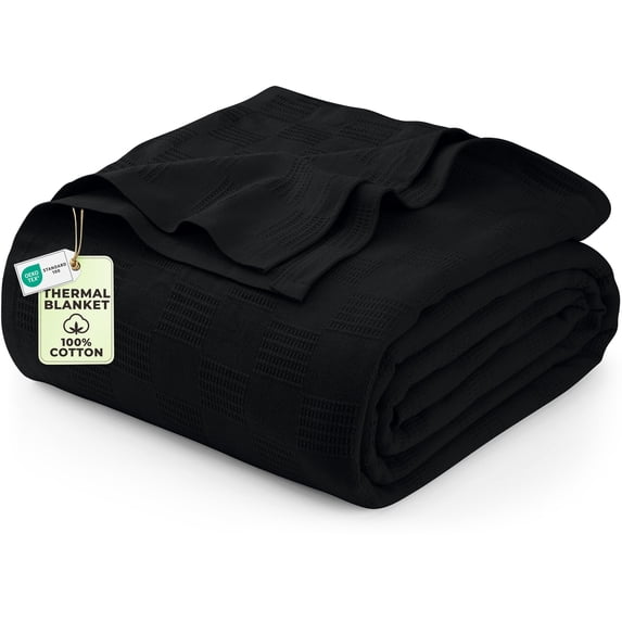 Utopia Bedding 100% Cotton Thermal Blanket Black Twin Size Soft, Lightweight, Breathable, Cozy Spring and Summer Blanket for Couch and Sofa, Home Room Decor Gifts for Women and Men (90x72 Inches)