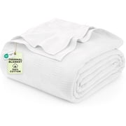 Utopia Bedding 100% Cotton Thermal Blanket White Queen Size Soft, Lightweight, Breathable, Cozy Spring and Summer Blankets for Bed, Home Room Decor Gifts for Women and Men 90x90 Inches