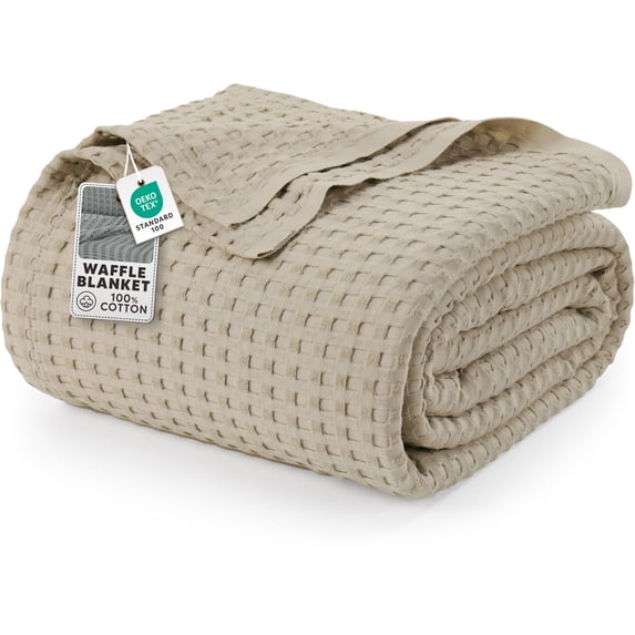 Utopia Bedding 100% Cotton Waffle Weave Blanket Full Size for Bed - Lightweight, Breathable Summer Blankets Soft and Cozy, Gifts for Women Home Room Decor (Khaki, 90x84 Inch)