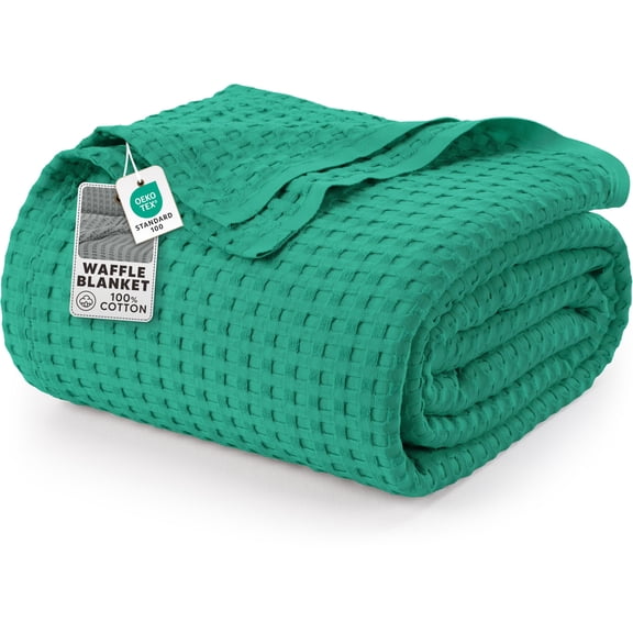 Utopia Bedding 100% Cotton Waffle Weave Blanket Queen Size for Bed - Lightweight, Breathable Summer Blankets Soft and Cozy, Gifts for Women Home Room Decor (Emerald Green, 90x90 Inch)