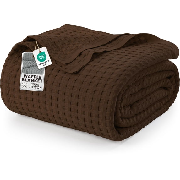 Utopia Bedding 100% Cotton Waffle Weave Blanket Twin Size for Couch Sofa Bed - Lightweight, Breathable Summer Blankets Soft and Cozy, Gifts for Women Home Room Decor (Brown, 90x72 Inch)