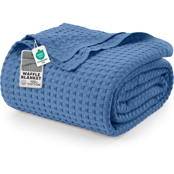 Utopia Bedding 100% Cotton Waffle Weave Blanket Twin Size for Couch Sofa Bed - Lightweight, Breathable Summer Blankets Soft and Cozy, Gifts for Women Home Room Decor (Wedgewood, 90x72 Inch)