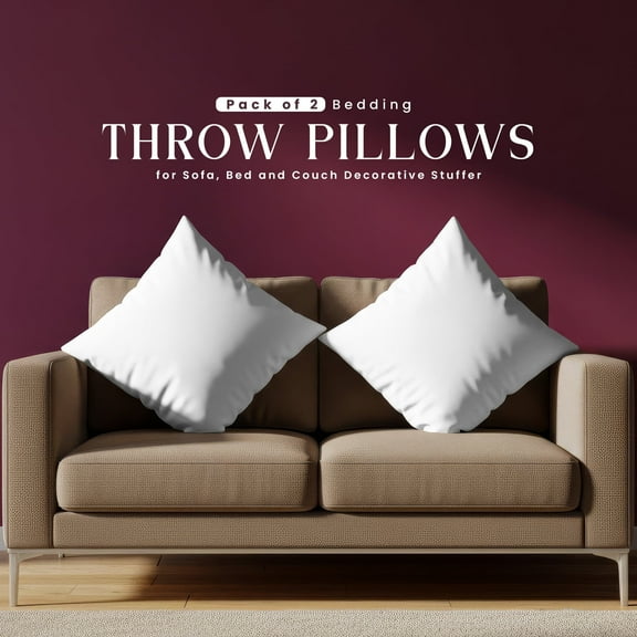 PEKUR 18x18 White Throw Pillow Inserts (Set of 2) – Soft Decorative Pillow Inserts for Couch, Sofa & Bed