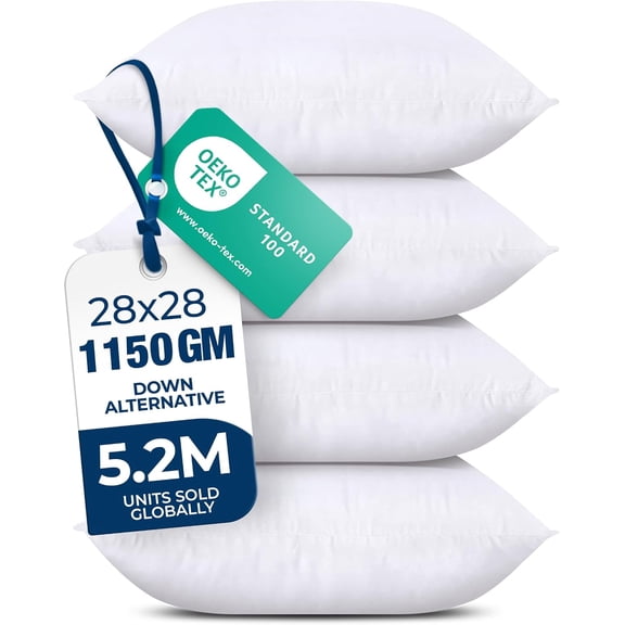 Utopia Bedding 28x28 White Throw Pillow Inserts (Set of 4) – Soft Decorative Pillow Inserts for Couch, Sofa & Bed