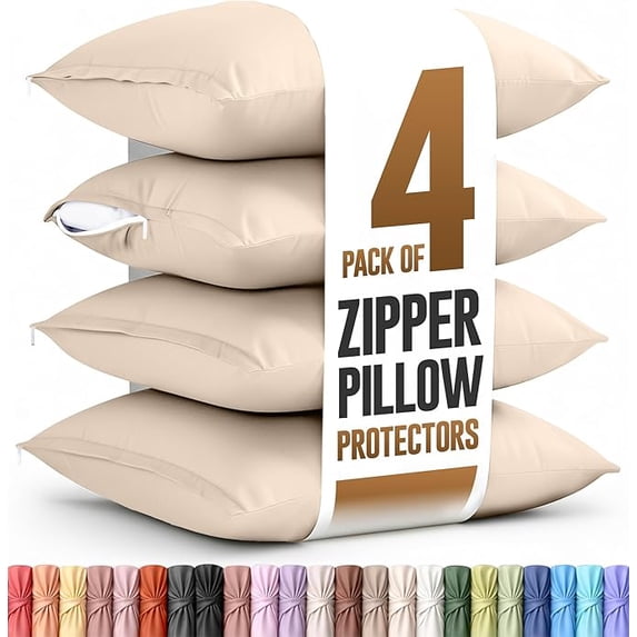 Utopia Bedding 4 Pack Pillow Protectors with Zipper Queen Size, Soft Brushed Microfiber Fabric Pillow Cases, Shrinkage and Fade Resistant Pillow Covers White