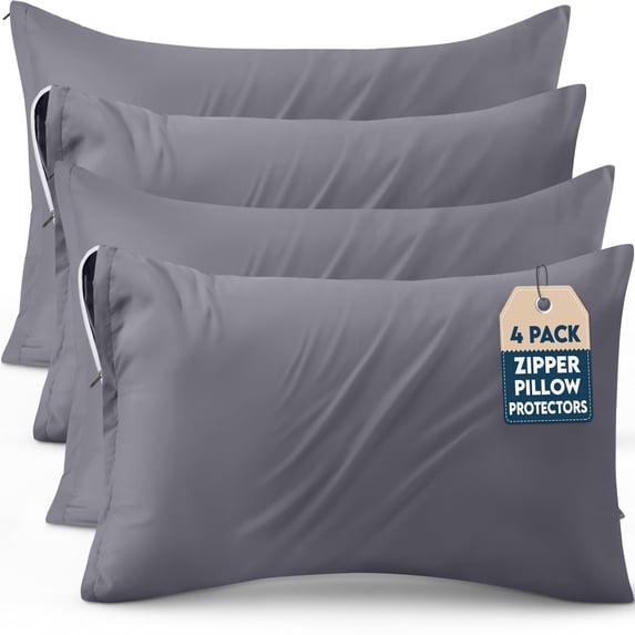 Utopia Bedding 4 Pack Pillow Protectors with Zipper Queen Size, Soft Brushed Microfiber Fabric Pillow Cases, Shrinkage and Fade Resistant Pillow Covers Grey
