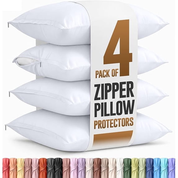 Utopia Bedding 4 Pack Pillow Protectors with Zipper Queen Size, Soft Brushed Microfiber Fabric Pillow Cases, Shrinkage and Fade Resistant Pillow Covers White