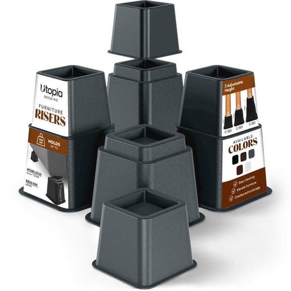 Utopia Bedding Bed Riser, 3 & 5 Inches Adjustable Furniture Risers for 8 Inch Combined Furniture Lift, Under Bed Storage & Dorm Room Essential, Supports Up to 1,300 lbs (4 Set, Grey)