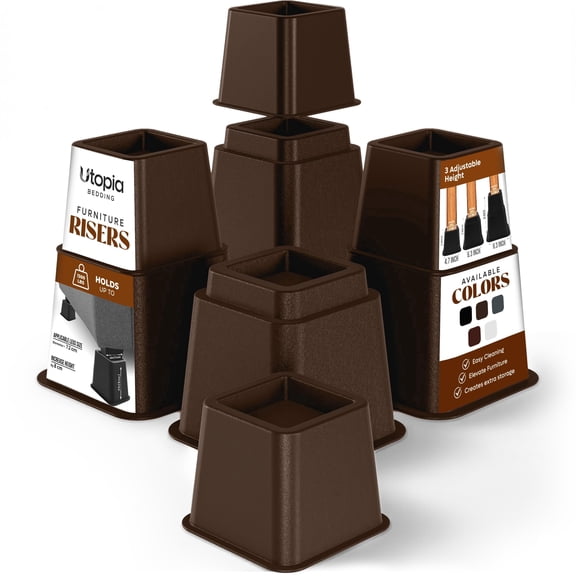 Utopia Bedding Bed Riser, 3 & 5 Inches Adjustable Furniture Risers for 8 Inch Combined Furniture Lift, Under Bed Storage & Dorm Room Essential, Supports Up to 1,300 lbs (4 Set, Brown)