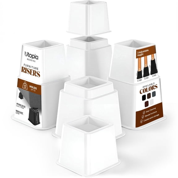 Utopia Bedding Bed Riser, 3 & 5 Inches Adjustable Furniture Risers for 8 Inch Combined Furniture Lift, Under Bed Storage & Dorm Room Essential, Supports Up to 1,300 lbs (4 Set, White)