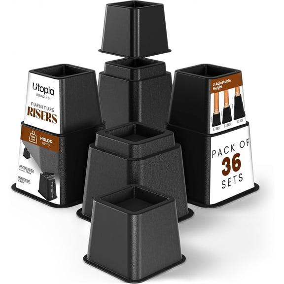 Utopia Bedding Adjustable Bed Risers, Black – Supports up to 1,300 lbs, Stable Anti-Slip Design, 36-Pack, 3 & 5 Inch