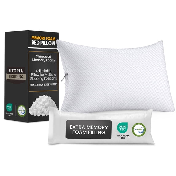 Utopia Bedding Shredded Memory Foam Pillow, Queen, Pack of 1, Cooling Adjustable Bed Pillow with Washable Cover