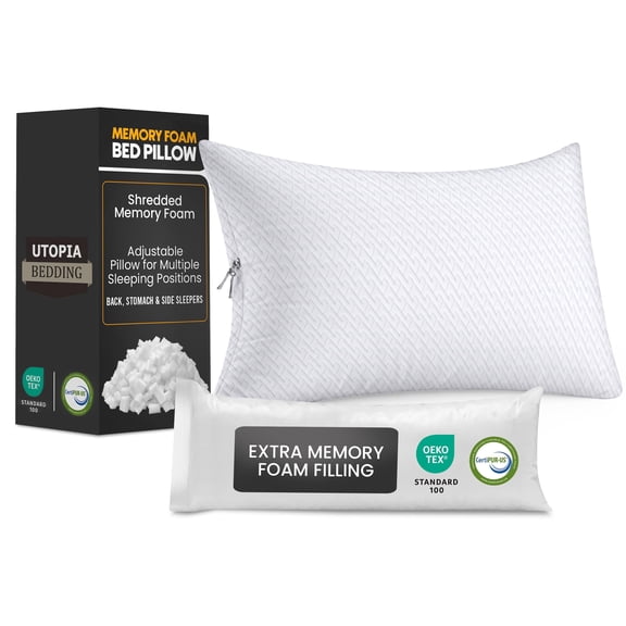 Utopia Bedding Shredded Memory Foam Pillow, Queen, Pack of 1, Cooling Adjustable Bed Pillow with Washable Cover