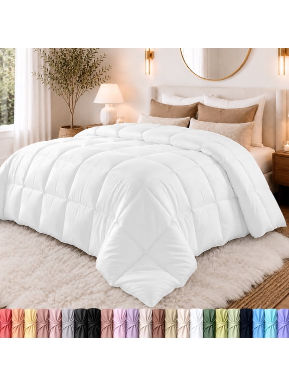 All Season Comforter for Adults , Cozy & Lightweight,Box Stitched (Queen Size, White, 88"x88")