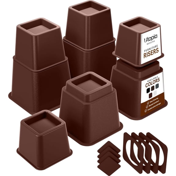 Utopia Bedding 8 Piece Premium Adjustable Furniture Risers (4 High and 4 Short) - Heavy Duty Riser with Strong Space Saving for Beds, Tables, Chairs or Sofas (3, 5 or 8 Inch) - Red Brown