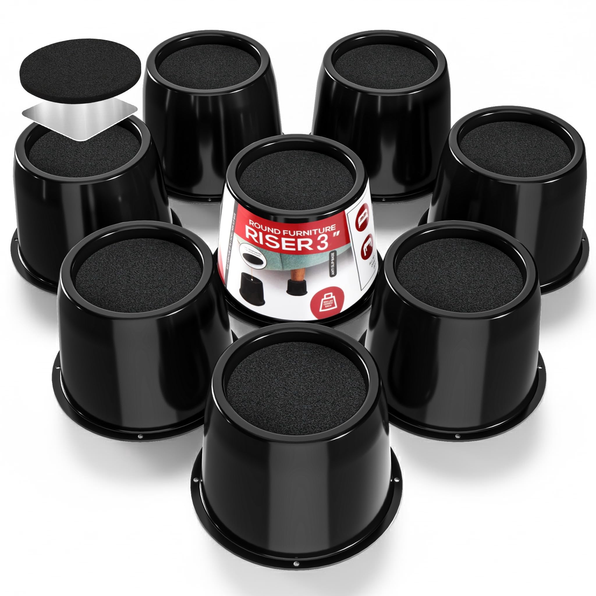 Utopia Round Riser Utopia Bedding Bed Risers 3 Inch - 8 Pack - Round Furniture Risers with ...